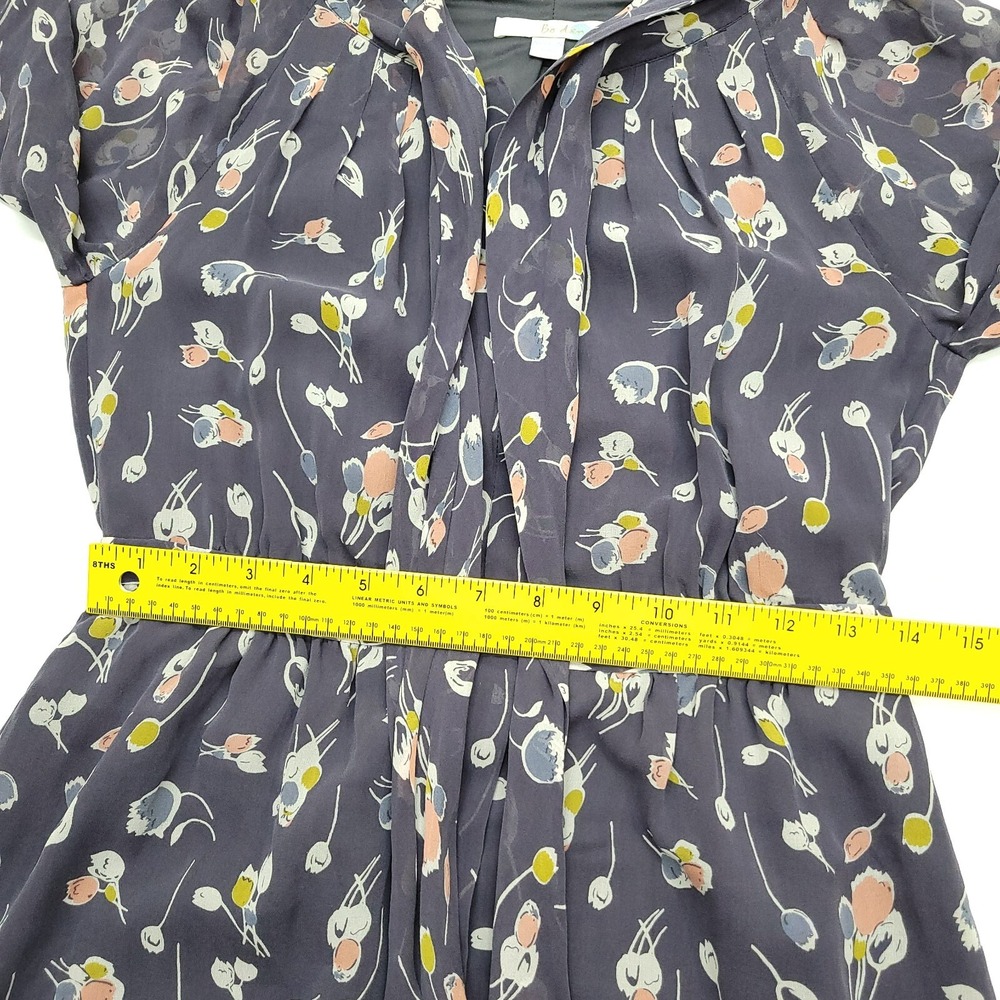 Boden‎ Dress Women 4R Blue Gray Floral 100% Silk Long Sleeve Sheer Occasion - Picture 4 of 12